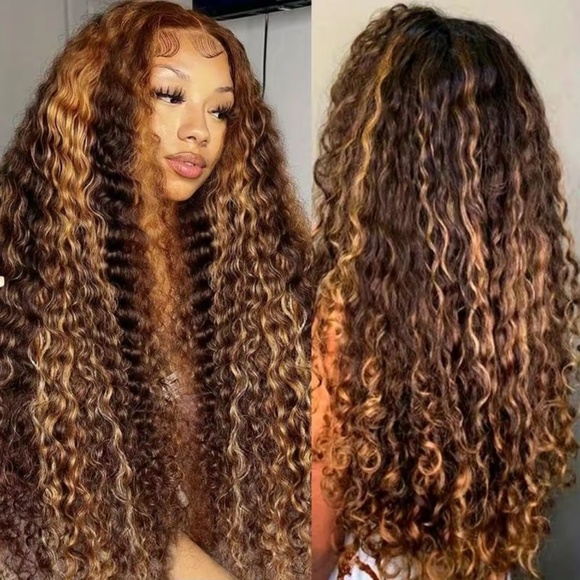 13x4 Hd Lace Frontal Wig Highlight Wig Human Hair Wigs Curly Ombre Colored Honey